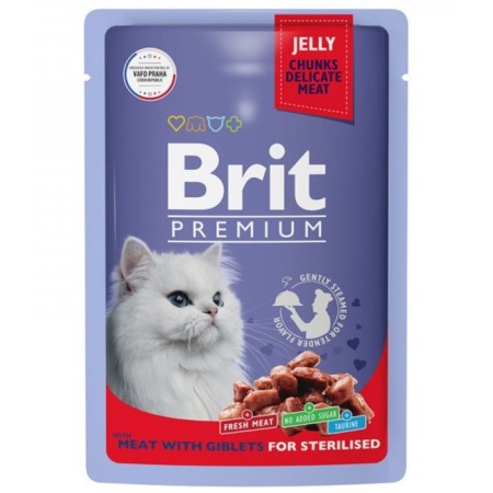 Wet Brit Premium food for sterilized cats, meat assorted with giblets, jelly, 85g 938379