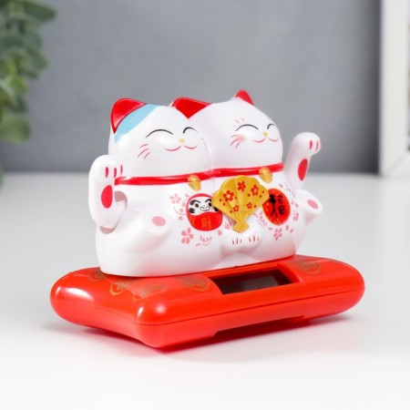 Plastic pendulum from the solar battery "Two cats manki-Neko with fan" 6.5x8.5x5.5 cm-1
