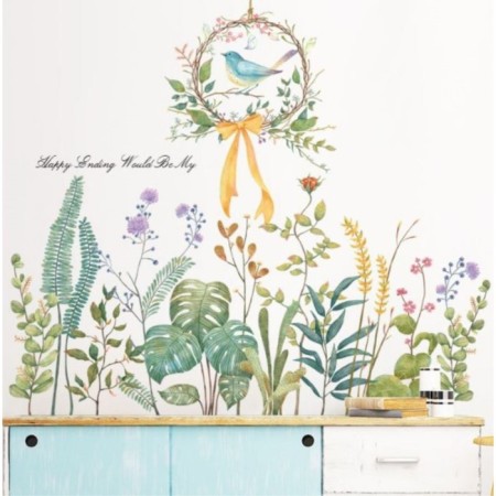 Stick plastic interior color "Bird in a wreath" set 2 sheets 30x90 cm