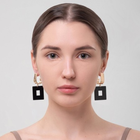 Earrings Assorted Azelia Square, black color in gold-1