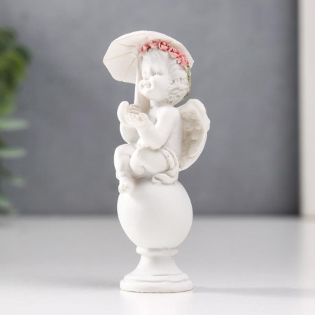 Polystone souvenir "Snowty angel in a pink wreath, on a ball under an umbrella" 8.5x3.8x3 cm-3