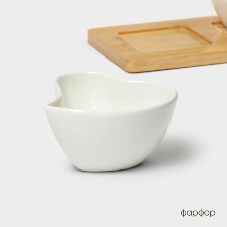 A set of ceramic saucers on the bamboo stand Bellatenero “Heart”, 4 objects: 125 ml, white color-3