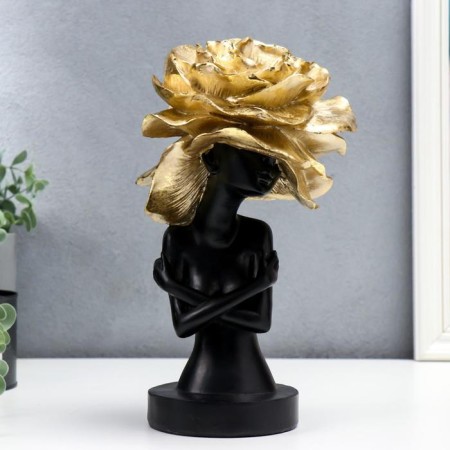 Polystone souvenir "Girl in a rose hat" Black with gold 30x18x16 cm