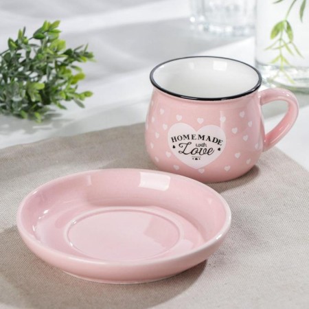 Coffee pair of ceramic “Cozy house”, 2 items: a cup 180 ml, a saucer d = 12.5 cm, color mix-1
