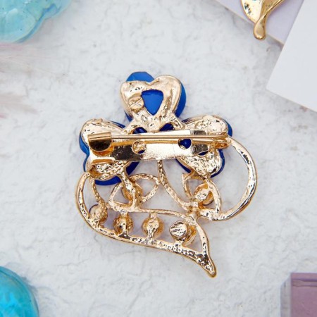 Brooch "Flower" Trilist, the color is blue in gold-2