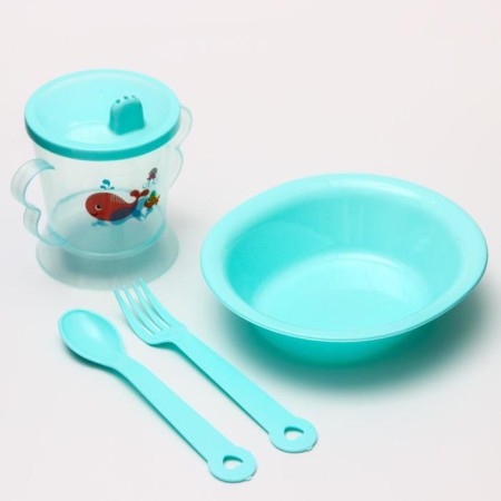 Feeding set: bowl, jerk, fork, spoon, color mix
