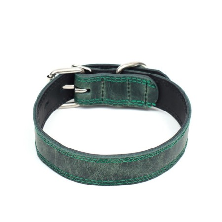 Collar leather two-layer 3 cm, Osh 35-47 cm, emerald-8