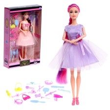 Carrier-model “Victoria” doll in a magnificent dress, with a set of accessories, lilac color