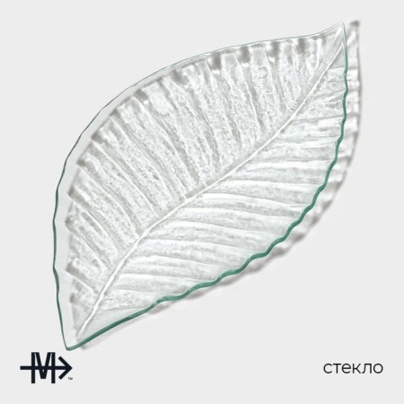 Glass Serving Magistro "Leaf", 34 × 18.5 × 1.9 cm, transparent color-1