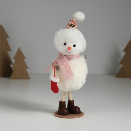 Souvenir Textile "Snowman in a pink scarf, with a sock" 11x7x17.3 cm
