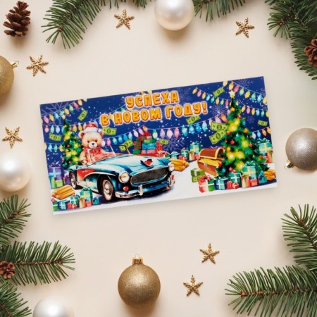Envenue for money "On New Year's Eve without worries!" Bear on Auto 16x8 cm