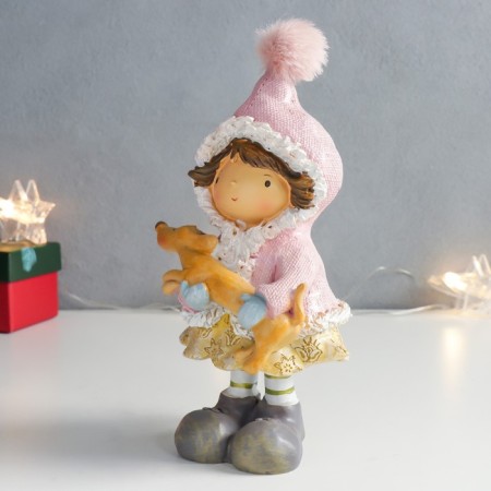 Souvenir Polystone "Girl in a pink jacket with a dog in her hands" 9.5x8.5x19.5 cm-3