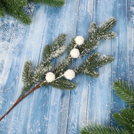 Decor "Winter Dreams" a twig with white balls, 50 cm-2