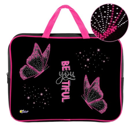 Folder with handles A4 textiles, 350 x 265 x 80 mm, PMD 4-22 "Butterflies" (volumetric 3D risun with a metallic effect)