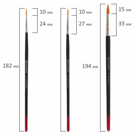 Set of brushes, synthetics, 5 pieces, Brauberg (round, No. 1, 2, 5, flat No. 5, 8), blister-6