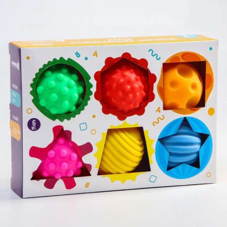 A set of developing tactile balls “Colors and shapes”, with a squeak, 6 pcs, crumb I-5