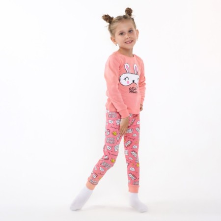Pajamas for a girl (longshit/pants), pink/hare color, height 122 cm
