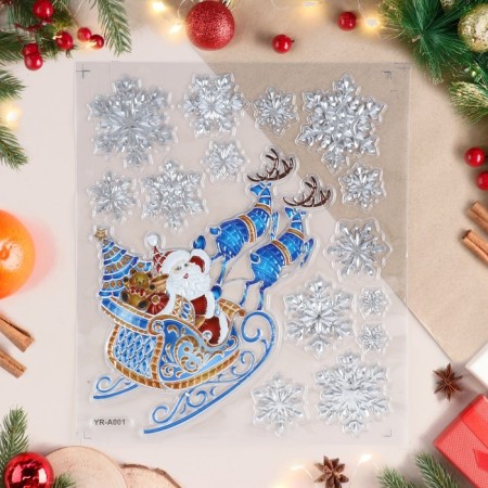 Stickers on the windows "New Year" sled, deer, 32x23 cm-1
