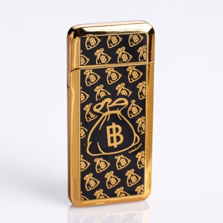 Electronic lighter "Bitcoin", spiral, USB, 3.5 x 7 cm, black and golden