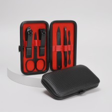 Manicure set, 6 items, in case, black/red color