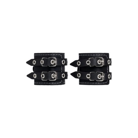 Handcuffs with two belts and red lining Pecado BDSM, leather, black-3