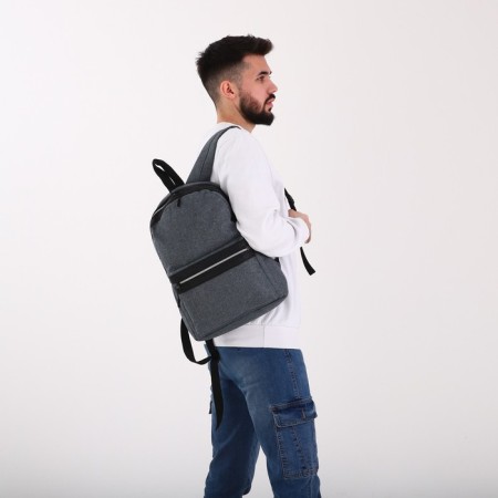 A backpack with a zipper, "saxi", outer pocket, dark gray color-5