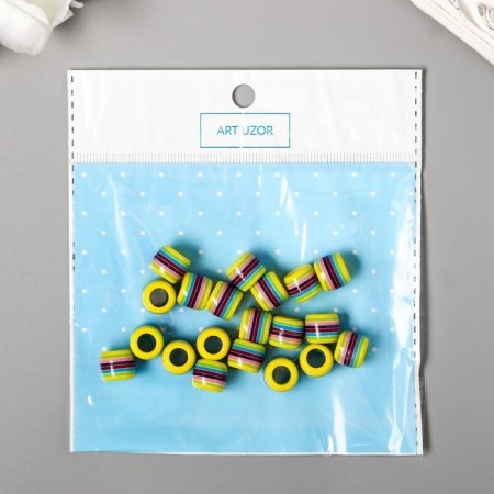 Beads for creativity plastic "Striped cylinder with yellow" set of 20 pcs 1x1.2x1.2 cm-2