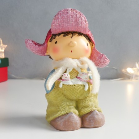 Polystone souvenir "Boy in overalls with bunnies in the pocket" 11.5x8.5x15 cm