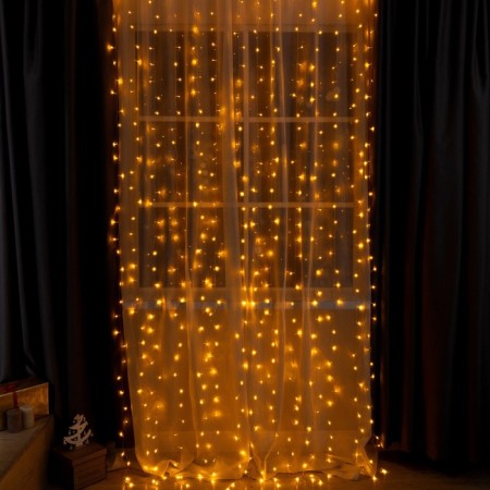 Garland "Curtain" 2 × 3 m, IP20, transparent thread, 720 LED, yellow glow, 8 modes, 220 V