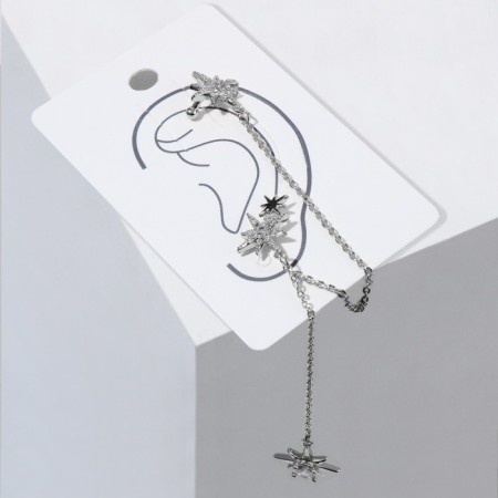 Earring "Kaff" Northern Star with a chain, white color in silver-3