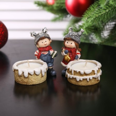 Souvenir Polystone SPRISE with a candle "Boy/Girl in a hat-star" MIX 7.2x8x5.2 cm