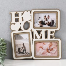 Фоторамка ЛХДФ "Home" 33х33 на 3 фото 10x15 см, цв. белый дуб (пластиковый экран)