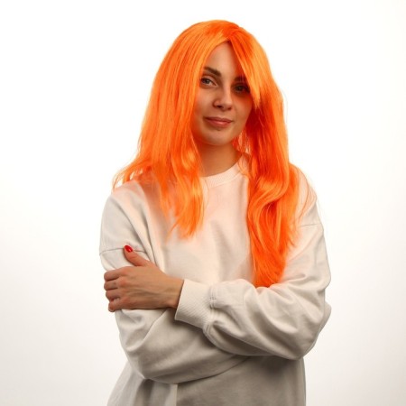 Carnival wig, long straight hair, orange color, 120 g-1