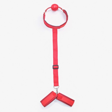 Gags with handcuffs of the oka-adjustable belts, neoprene, sling, PVC red