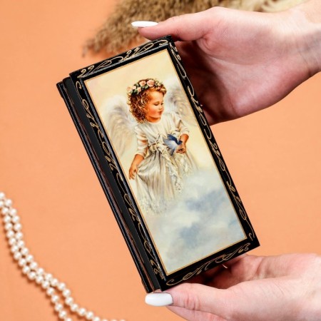 Casket - a bill "Angel on the Cloud", 8.5 × 17 cm, lacquer miniature-2