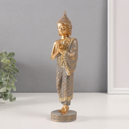 Souvenir Polystone "Buddha - Anjali -Mudra" Golden 6x7x23.5 cm-3