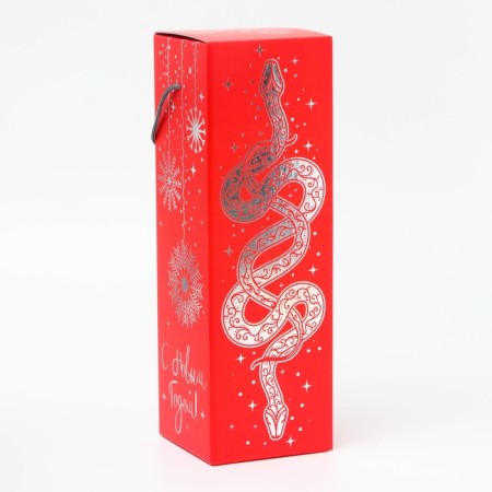 New Year. New Year's gift box, under the champagne "snake on red" with rope. pen 11*11*35 cm.-1