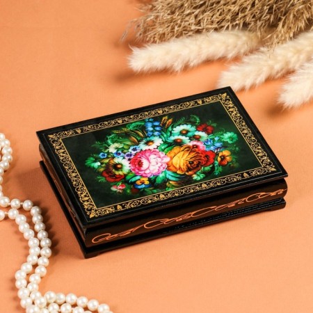 Casket "Flowers", 11 × 16 cm, lacquer miniature