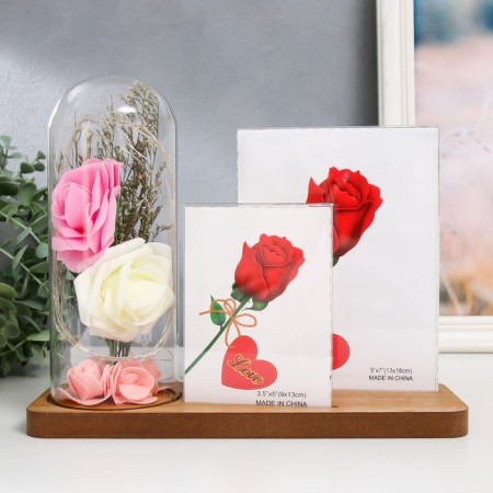 Photo frame in 2 photos 9x13, 13x18 cm with a backlight "Rosa in the flask" USB 9x25x20.5 cm-1
