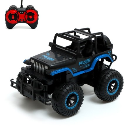 Radio-controlled jeep "All-terrain vehicle" works on batteries, black and blue color