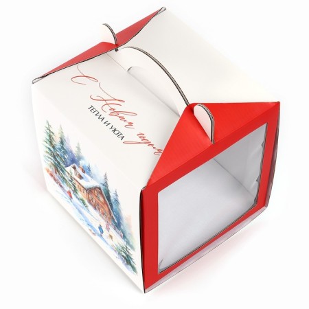 Confectionery box with a window, a chest, "heat and comfort", 20 x 20 x 20 cm, New Year-3