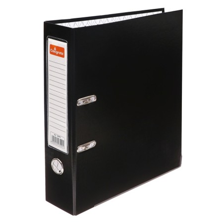 A4, 75 mm registrar, calligrata, PVC, embossing "Len", metal edging, pocket for a spine, black, black, mix-1