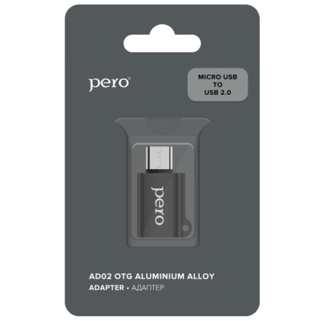 Адаптер OTG PERO AD02, microUSB - USB, металл, черный-2