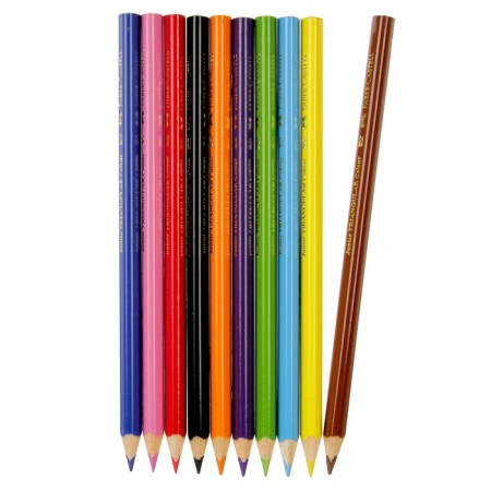 Jumbo 10 pencils 10 colors, Faber-Castell, three-sided, with a sharpener, cardboard box-2