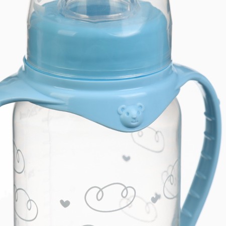 A bottle for feeding "Our beloved son" 250 ml cylinder, with handles, blue color-2