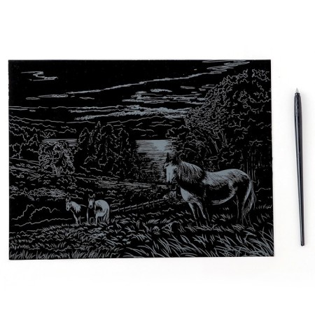 Big engraving with the effect of gold "Wild horses"-2