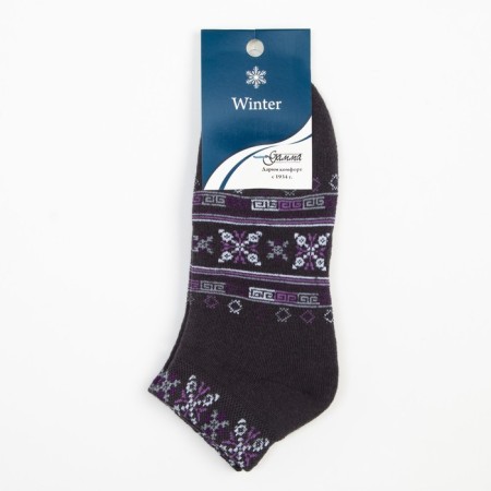 Women's socks shortened terry "snowflakes" dark gray color, size 23-25-4