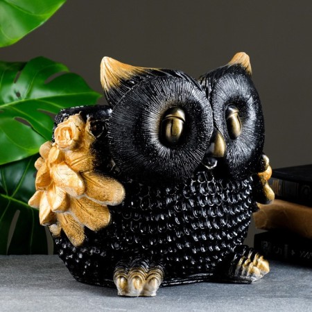 Figure pot "Owl" black with gold, 28x26cm