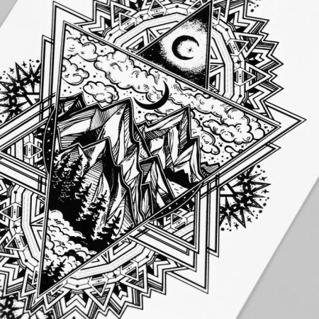 Tattoo on the body black "mountains in the triangle" 21x14.8 cm-2