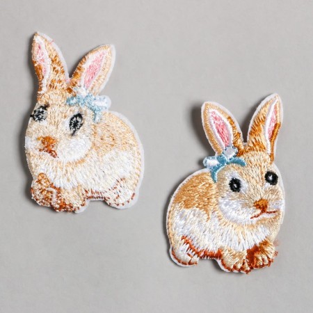 Decor for creativity Textile embroidery "Rabbit with a bow on the ear" 3.8x5 cm